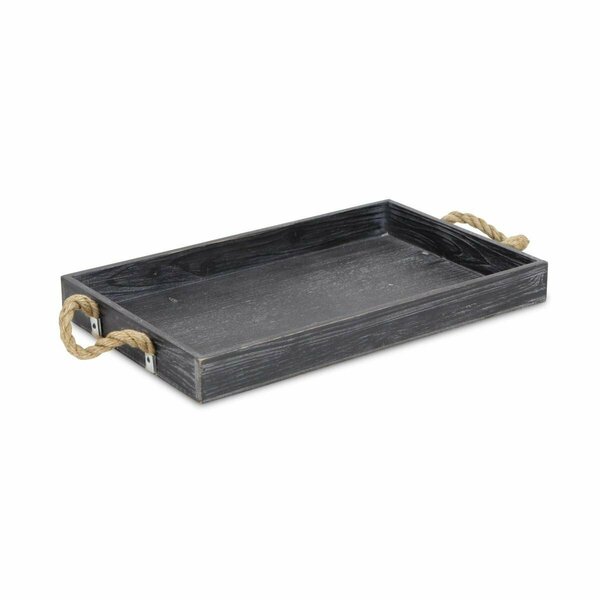 Tarifa Wooden Tray with Rope Handles, Black TA3102034